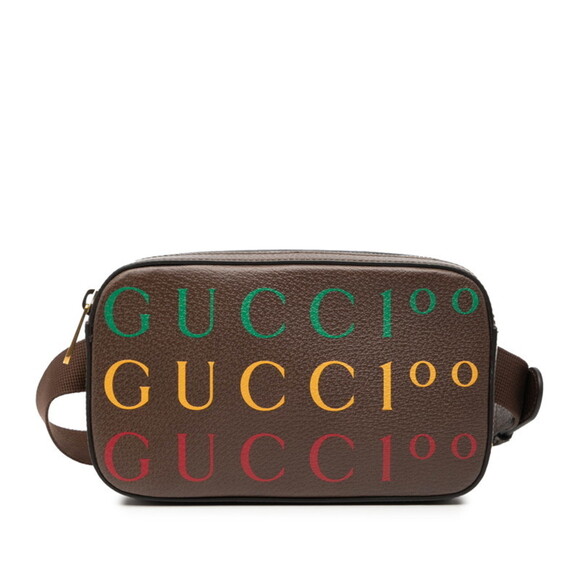 Gucci 100th Anniversary Logo Waist Bag 602695 Brown Leather Men's GUCCI